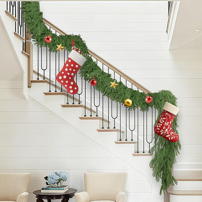 2Pcs 6FT Christmas Garland Real Touch Norfolk Pine Garlands, Artificial Faux Greenery Garland for Decorations Indoor, Pine Garland for Mantle, Fireplace, Wall, Mantle, Holiday Decor