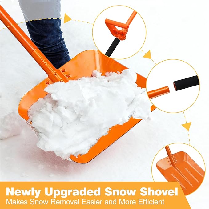 Snow Shovel for Driveway 69 Inch Heavy Duty Snow Removal with Ergonomic Labor-Saving Tool Handle Portable Snow Shovel Large Capacity Shovel for Garden Car Farm Sidewalk, Orange