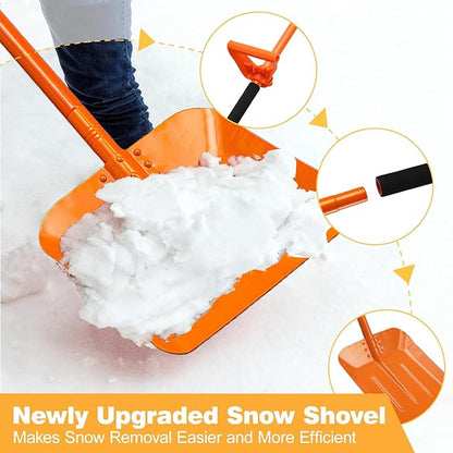 Snow Shovel for Driveway 69 Inch Heavy Duty Snow Removal with Ergonomic Labor-Saving Tool Handle Portable Snow Shovel Large Capacity Shovel for Garden Car Farm Sidewalk, Orange