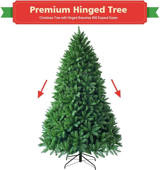 Goplus 6ft Unlit Artificial Christmas Tree, Premium Hinged Fir Tree, Easy Assembly with Metal Stand, Xmas Décor for Indoor and Outdoor