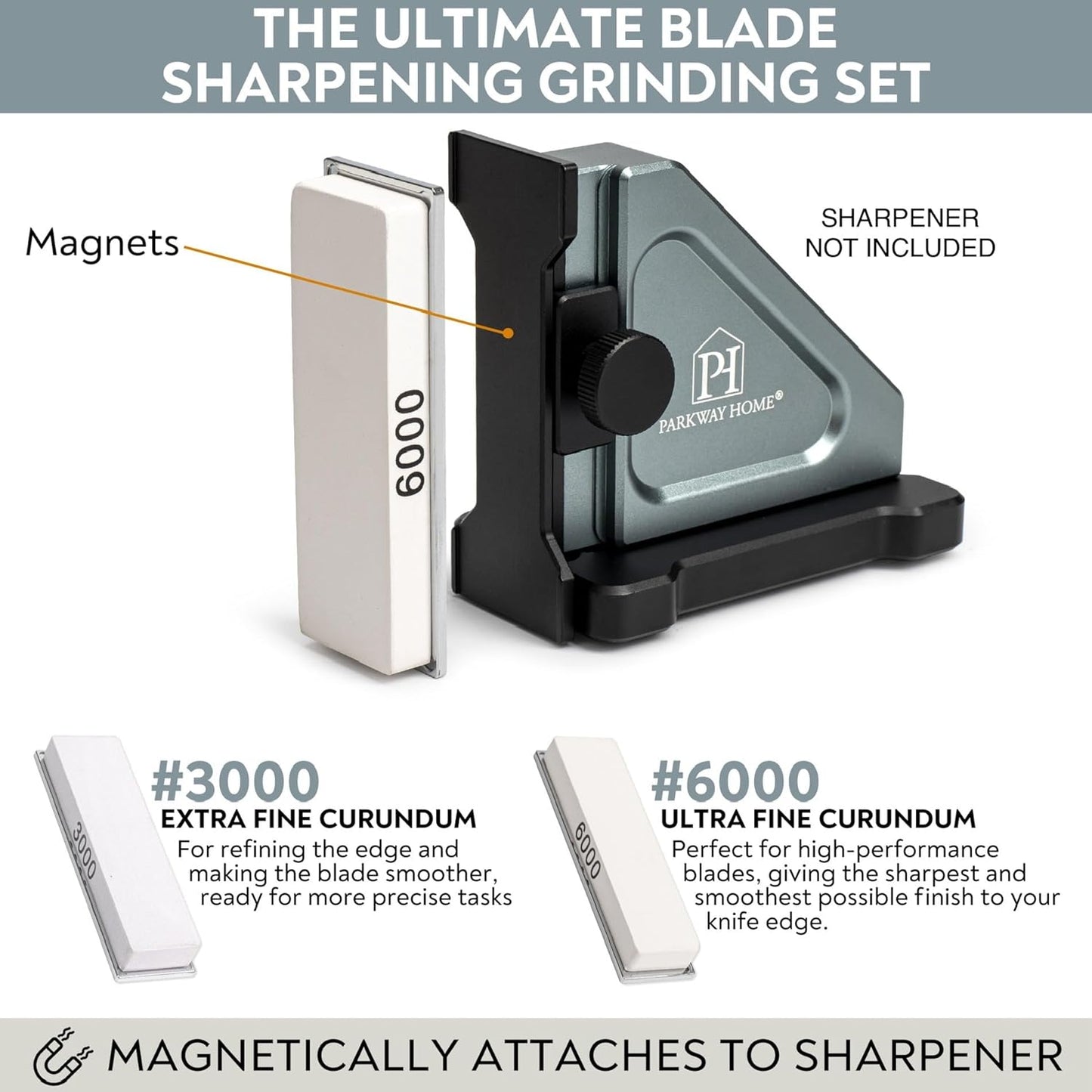 3000 & 6000 Grit Whetstone Plates Set – Extra Fine Corundum Sharpening Stones – Includes Leather Strop & Cleaning Eraser - Compatible Only with Parkway Home Adjustable Rolling Knife Sharpener