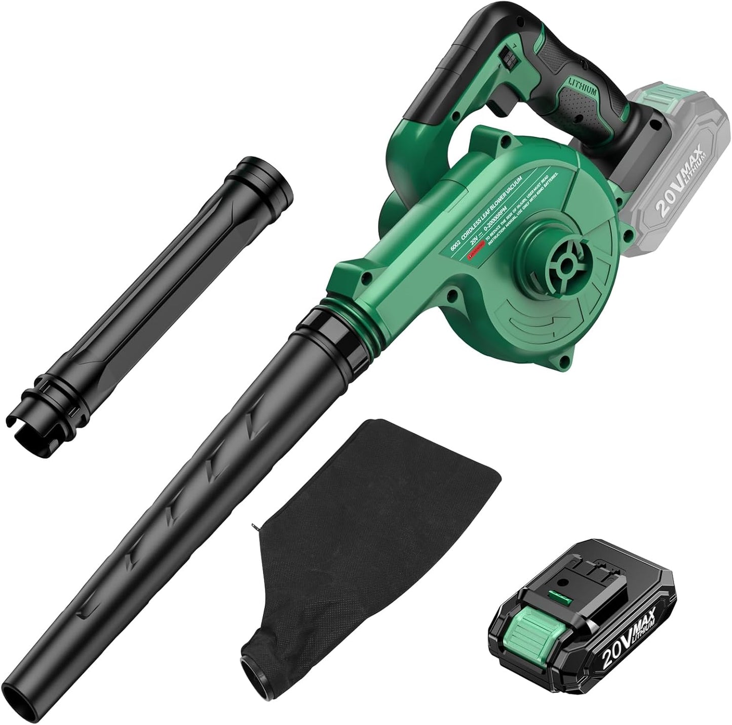 K I M O. Cordless Leaf Blower Vacuum Combo 4 IN 1, 3 Nozzles for Inflation & Compression,3 Modes & Variable Speed, 20000RPM 150MPH, 2000mAh Battery, Extended Tube, Mini Leaf Blowers for Lawn Care|Yard