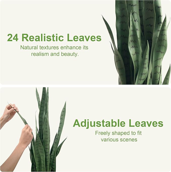 Fake Snake Plant 3ft Tall Faux Sansevieria with 24 Realistic Leaves UV Resistant Potted 2 Pack Fake Mother in Law's Tongue Plants for Indoor Outdoor Home Office Bedroom or Patio Decoration