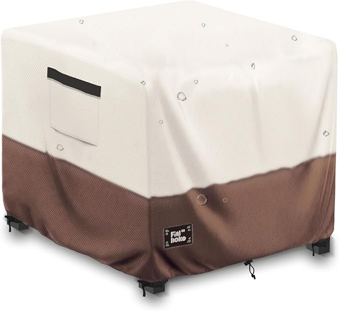 Patio Ottoman Cover,22"L x 22"W x 18"H Square Patio Dining Table Cover for Outdoor Furniture,100% Waterproof 600D Heavy Duty Outdoor Table Cover,Beige&Brow