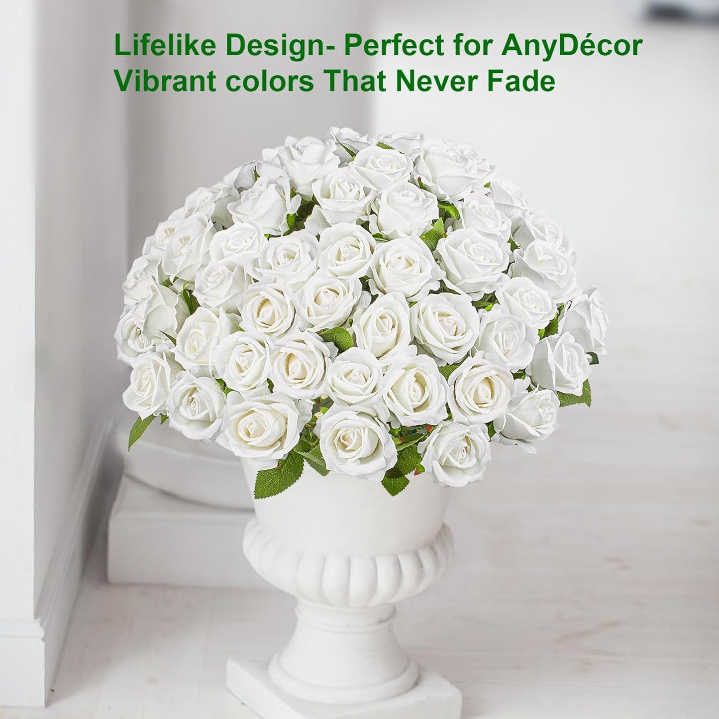 Fake Plants Roses Flowers Plastic Flowers Spring Decorations for Home Gifts for Gf Roses Artificial Flowers for Vase Fake Flowers Home Decor 19.6”(50PCS White)