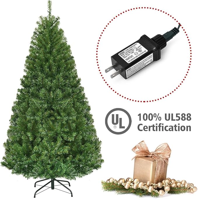 HAPPYGRILL 5FT Pre-lit Artificial Christmas Tree with 600 PVC Branch Tips, Foldable Base, Premium Hinged Spruce Xmas Tree with 11 Color Modes Lights for Holiday Decoration