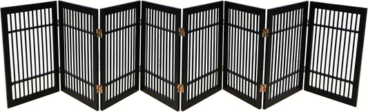 Pet Dog Gate Strong and Durable Freestanding Folding Acacia Hardwood Portable Wooden Fence Indoors or Outdoors by Urnporium (Black Pet Gate, 8 Panel 24" Tall)
