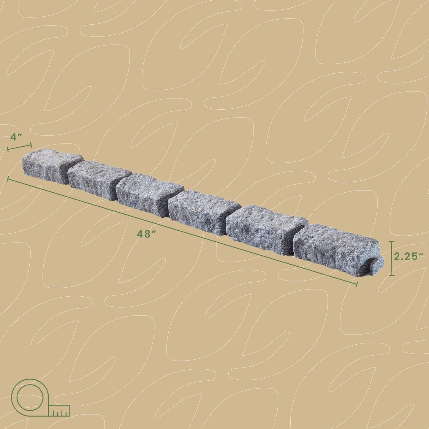 Beuta Landscape Edging | Garden Edging Border | Faux Stone Bricks for Lawn Edging, Flower beds, Pathways & Yard Edging– 1 Pack | Each Section Has 6 Bricks 48" L x 4" W x 2.25" H | 3 Spikes |Greystone