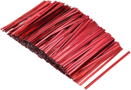 MECCANIXITY Foil Twist Ties 3" 8cm Metallic Plastic Closure Tie for Tying Bread, Candy, Cookies, Gift Bags Arts Crafts Ties Red Pack of 750