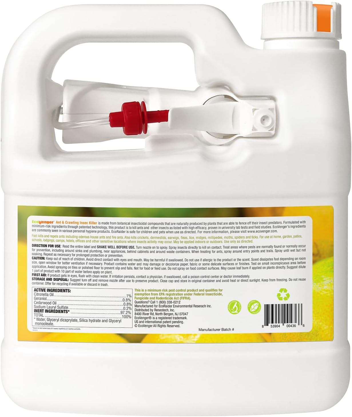 EcoVenger Ant Killer & Crawling Insect Killer (Citrus Scent) 64 oz, Kills Fast in Minutes, Also Kills Spiders, Centipedes & More, Repels with Residual, Natural & Non-Toxic, Safe for Children & Pets