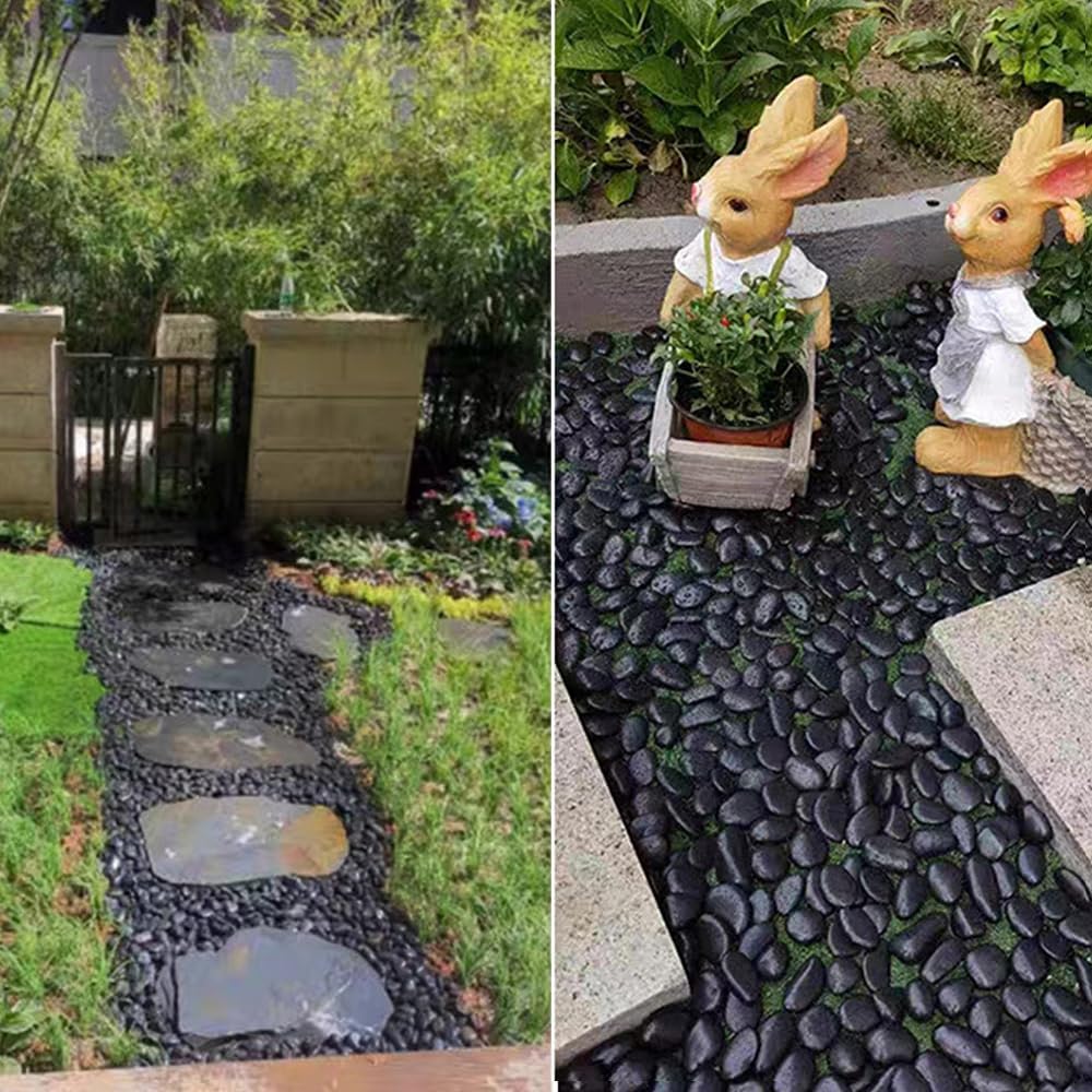 HappyFiller 18 LB Black Pebbles Decorative Polished Terrarium Rocks Stones for Aquarium,Fish Turtle Tank,Fountain,Plants Top Dressing,Cactus,Succulents,Garden Landscaping,0.8-1.6 Inch