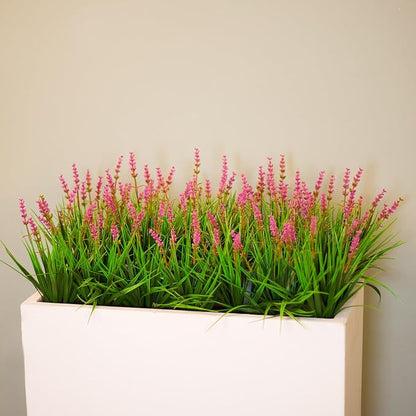 Artificial Plants Outdoor 12 Bundles Fake Monkey Grass Fade Resistant Plastic Faux Flowers Look Real for Porch Patio Home Garden Pot Decor (12 Bundles Pink Monkey Grasses)