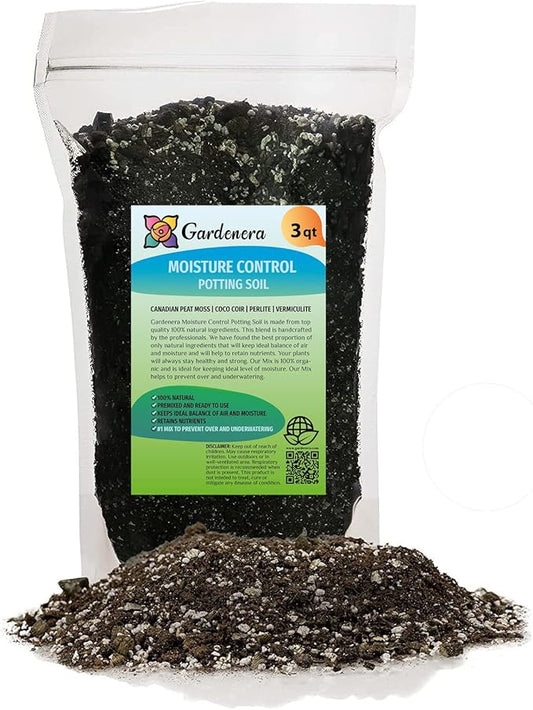 Gardenera Organic Moisture Control Potting Mix - Absorbs 33% More Water Than Basic Potting Soil - 3 Quart
