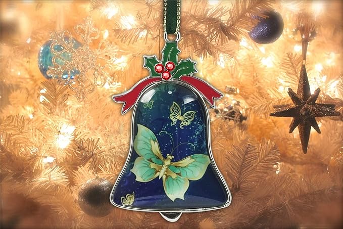 Pretty Butterfly Christmas Ornament Bell Pendant Decorative Metal Glass Hanging Christmas Bell Ornaments for Home Decoration Party Decor Butterfly