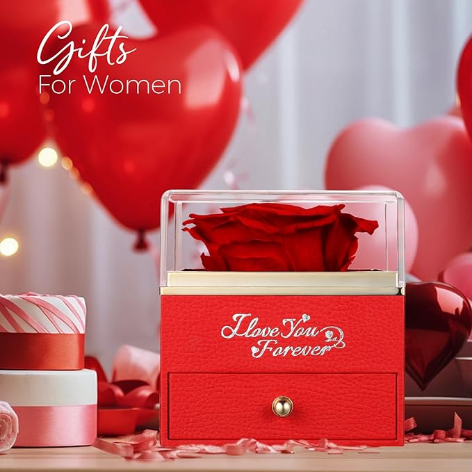 NEWNOVE Preserved Real Red Rose with Angle Wings Necklace, Mothers Day Flowers Gifts for Mom Grandma Wife Girlfriend, I Love You Gifts for Her, Anniversary or Birthday Gifts for Women