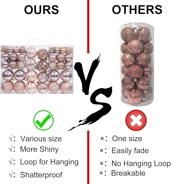 100PCS Shatterproof Christmas Tree Ball Ornaments, Assorted Baubles Set with Glitter - For Holiday Decor