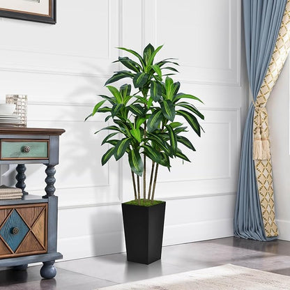 Artificial Dracaena Tree 5FT - Faux Tree with Black Tall Planter - Fake Tropical Yucca Floor Plant Potted - Artificial Silk Tree for Home Office Living Room Decor Indoor