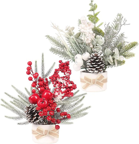 Small Mini Tabletop Christmas Tree,12" Artificial Little Potted for Christmas Decor, for Home Indoor Hliday Party Xmas Decor (Red/Green/White).