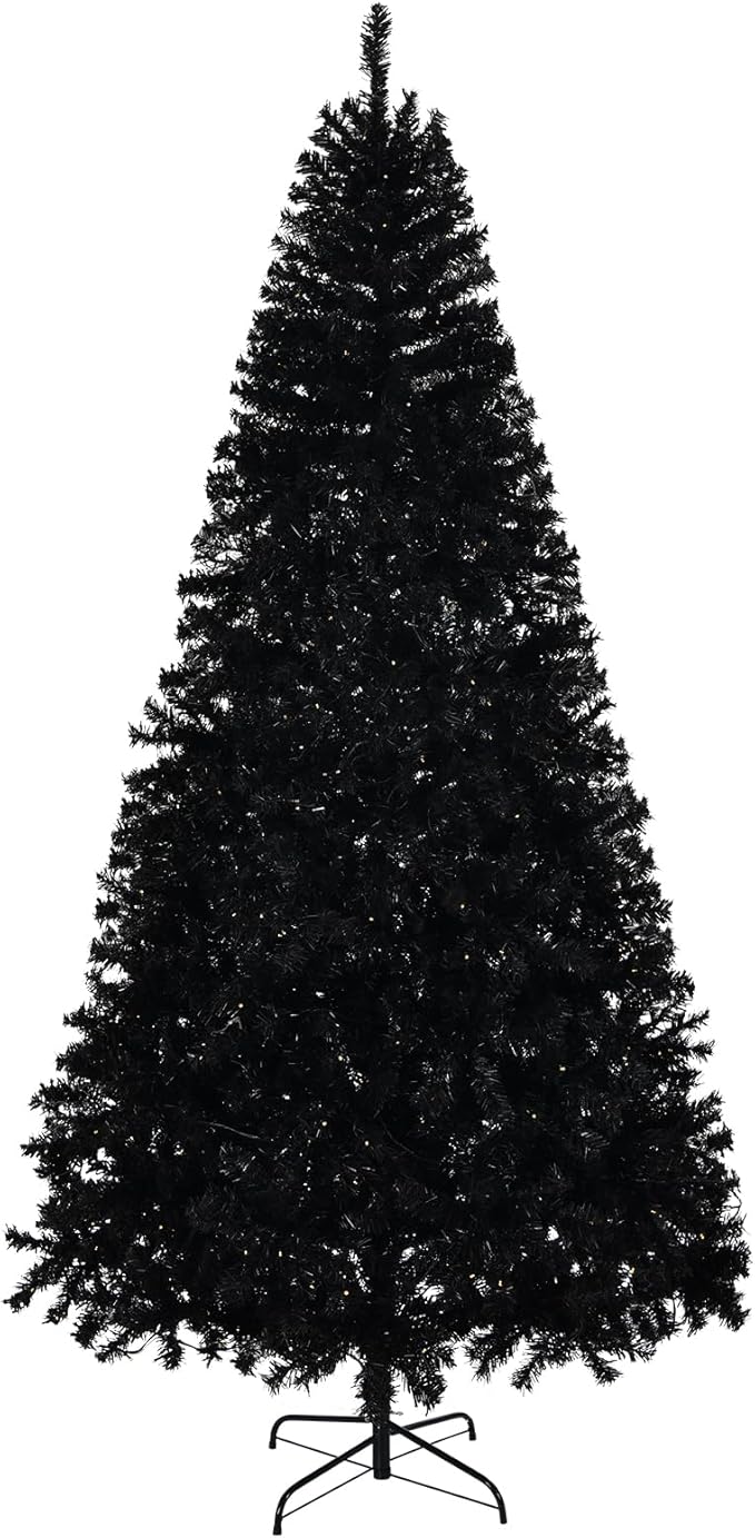 VINGLI 8ft Black Artificial Christmas Pine Tree with 550 Warm LED Lights, Pre-Lit Xmas Tree with 1450 Full Branch Tips, Sturdy Metal Stand, Large Holiday & Party Decorations, 8 Color Modes
