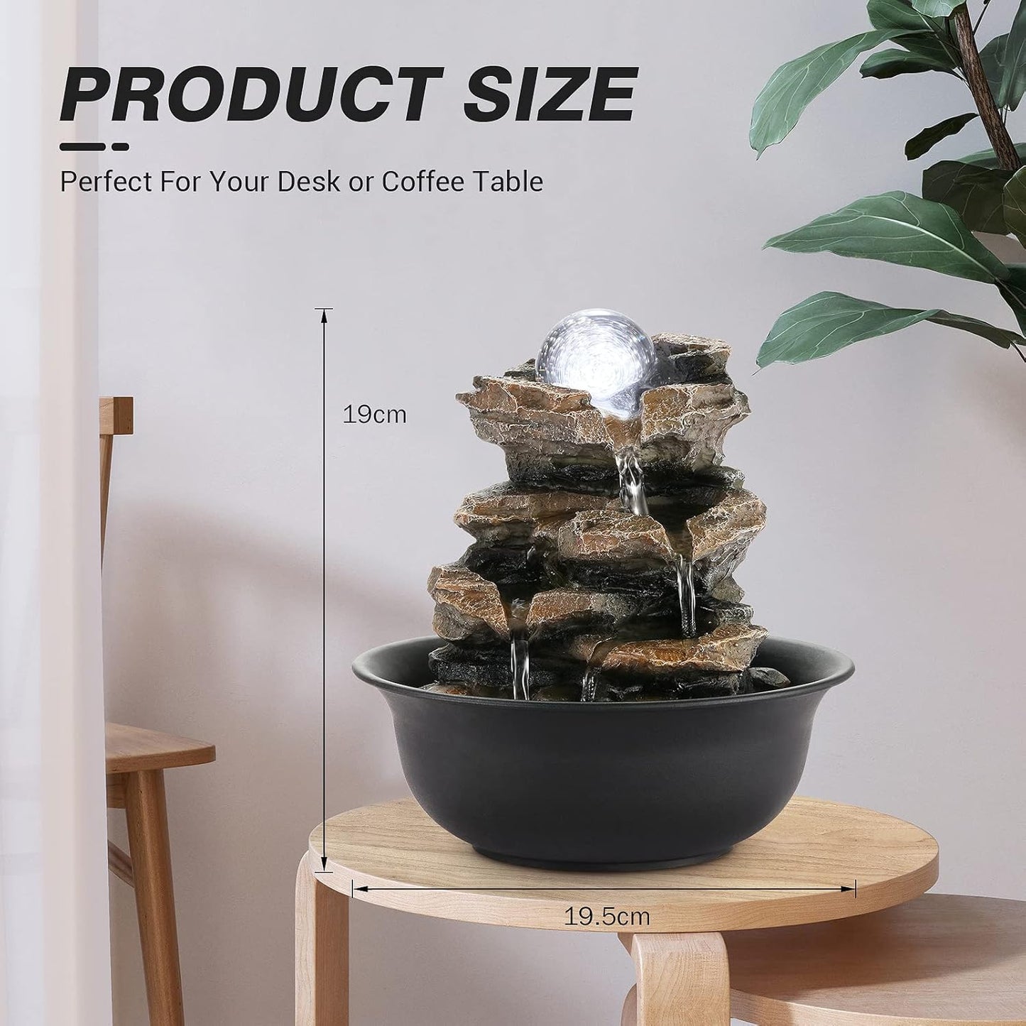 WICHEMI Indoor Fountains Tabletop Fountain Waterfall Fountain Indoor Water Feature Stacked Rocks Feng Shui Zen Meditation Relaxation Desktop Fountain with LED Light for Home and Office Decor(Style 5)