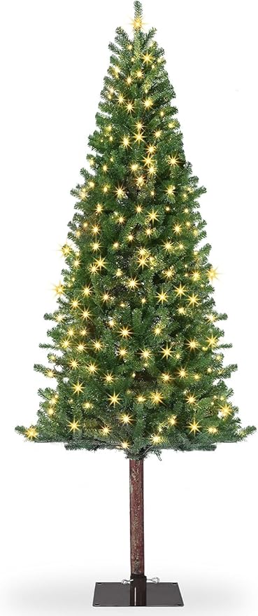 GarveeHome Pencil Christmas Tree 7.5 ft Pre-lit Alpine Slim Holiday Decoration, Lighted Skinny Décor LED Lights, Metal Stand, 7.5 ft Xmas Tree for Room, Bedroom, Apartment, Outdoor, Office, 7.5 Foot