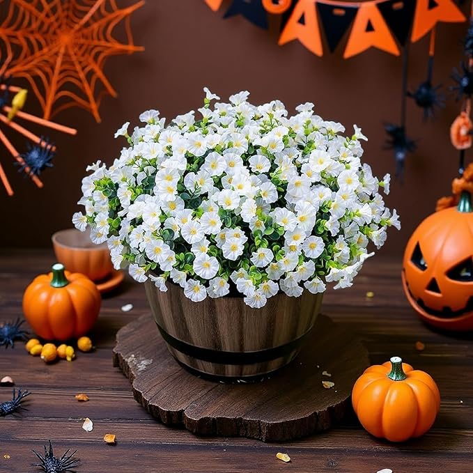 Artificial Flowers for Outdoors - UV Resistant & Fade-Resistant Fake Flowers, 10 Bundles Waterproof Faux White Eucalyptus for Garden, Yard, Patio, Wedding & Home Decor 10 White Bundles