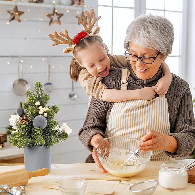 SY Super Bang Small Christmas Tree, 12Inch Artificial Grey Velvet Ball Berry Mini Tabletop Tree Christmas Decorations, for Home Party Thankgivings Xmas Indoor Decor.