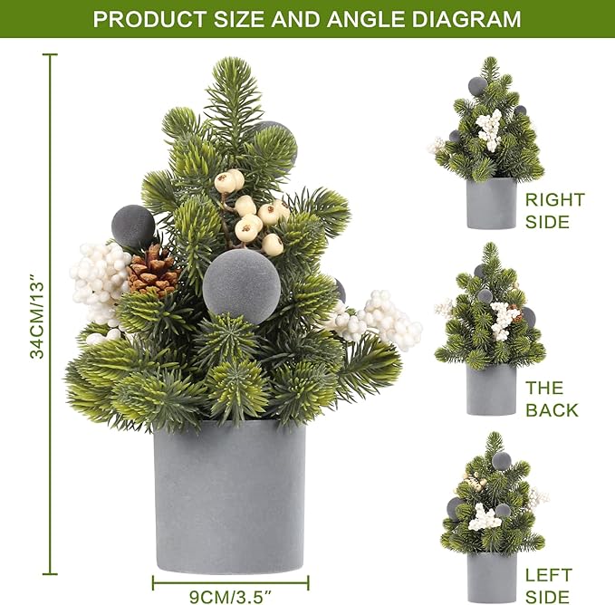 SY Super Bang Small Christmas Tree, 12Inch Artificial Grey Velvet Ball Berry Mini Tabletop Tree Christmas Decorations, for Home Party Thankgivings Xmas Indoor Decor.