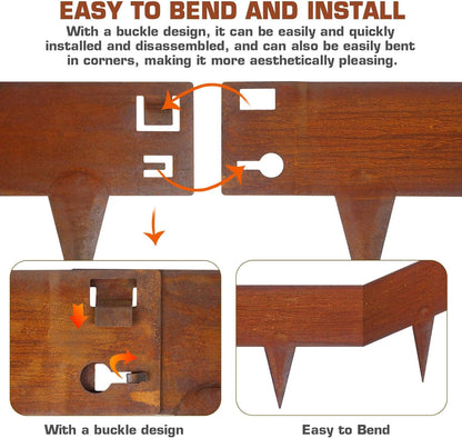 42" L X 6.3" H Corten Steel Landscape Edging, 6 Pack Hammer in Landscape Edging, Garden Edging Border for Lawn, Flower Bed, Yard (Rust-Colored)