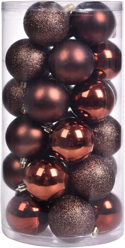 30ct Christmas Ball Ornaments, 2.36" Shatterproof Tree Decorations, Perfect Hanging Ball for Indoor/Outdoor Holiday Christmas Party Decor (Brown)
