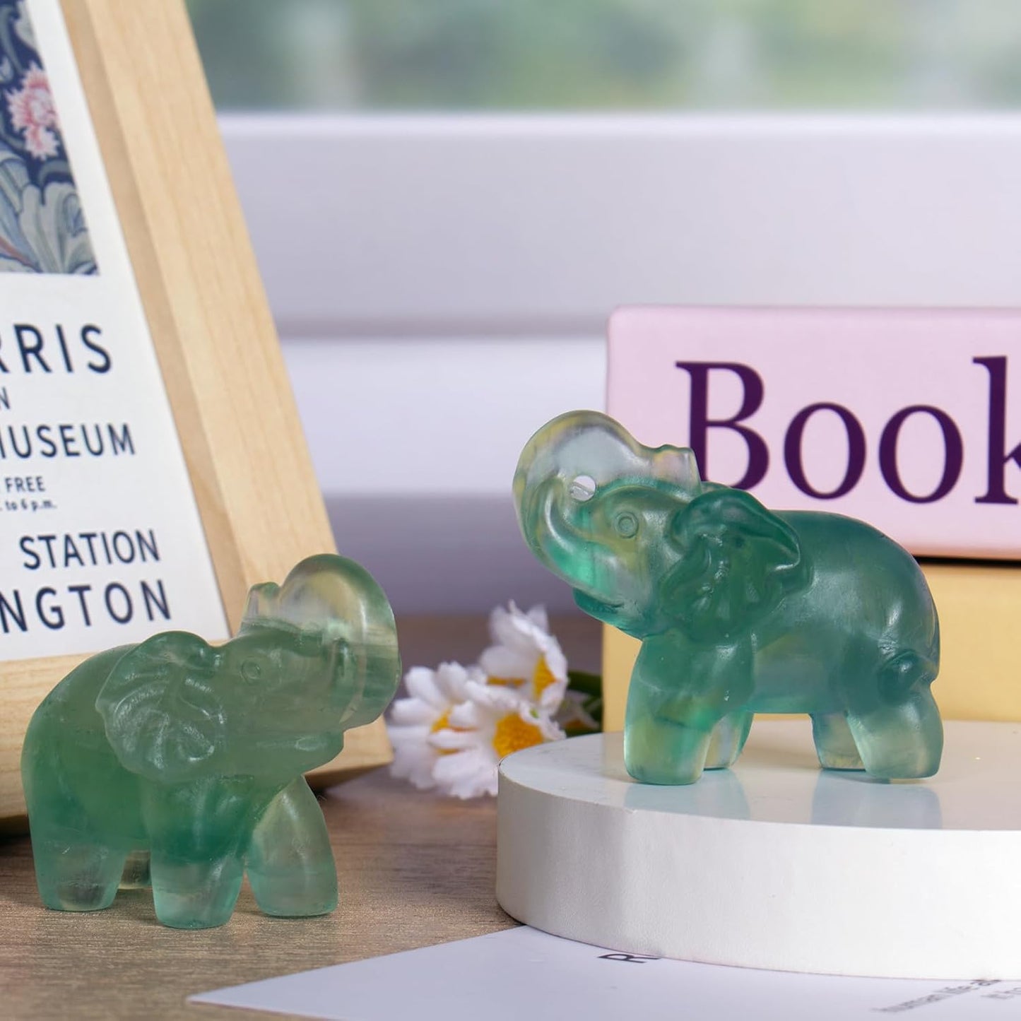 2 Inch Fluorite Crystal Elephant Sculpture Handcrafted Healing Stone Animal Figurine Spiritual Home Decor Lucky Charm Gift for Wealth Success Positive Energy and Meditation Lovers