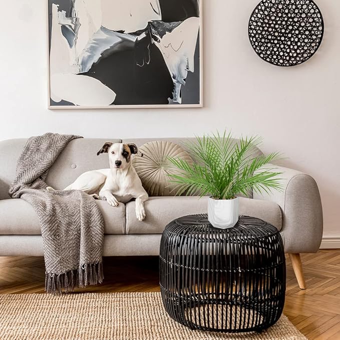 Hollyone Large Artificial Potted Plants Fake Palm Plants 16" Faux Green Plant Plastic Tropical Palm Tree in Marble Ceramic Pots Bohemian for Home Room Office House Indoor Decoration