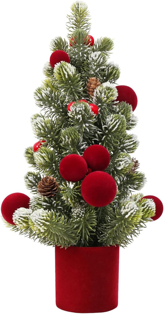 SY Super Bang Small Christmas Tree, 13Inch Artificial Velvet Ball Berry Mini Tabletop Tree Christmas Decorations, for Home Party Thankgivings Xmas Indoor Decor. (Burgundy, 18Inch)