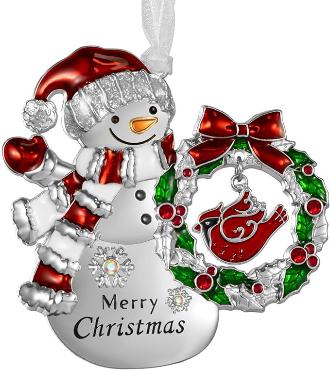 LIFE&FOOT Christmas Tree Ornaments 2025 Hanging Charm Decorative Pendant of Car Charm Holiday Keepsake Gift Home Decor (Snowman (Silver))