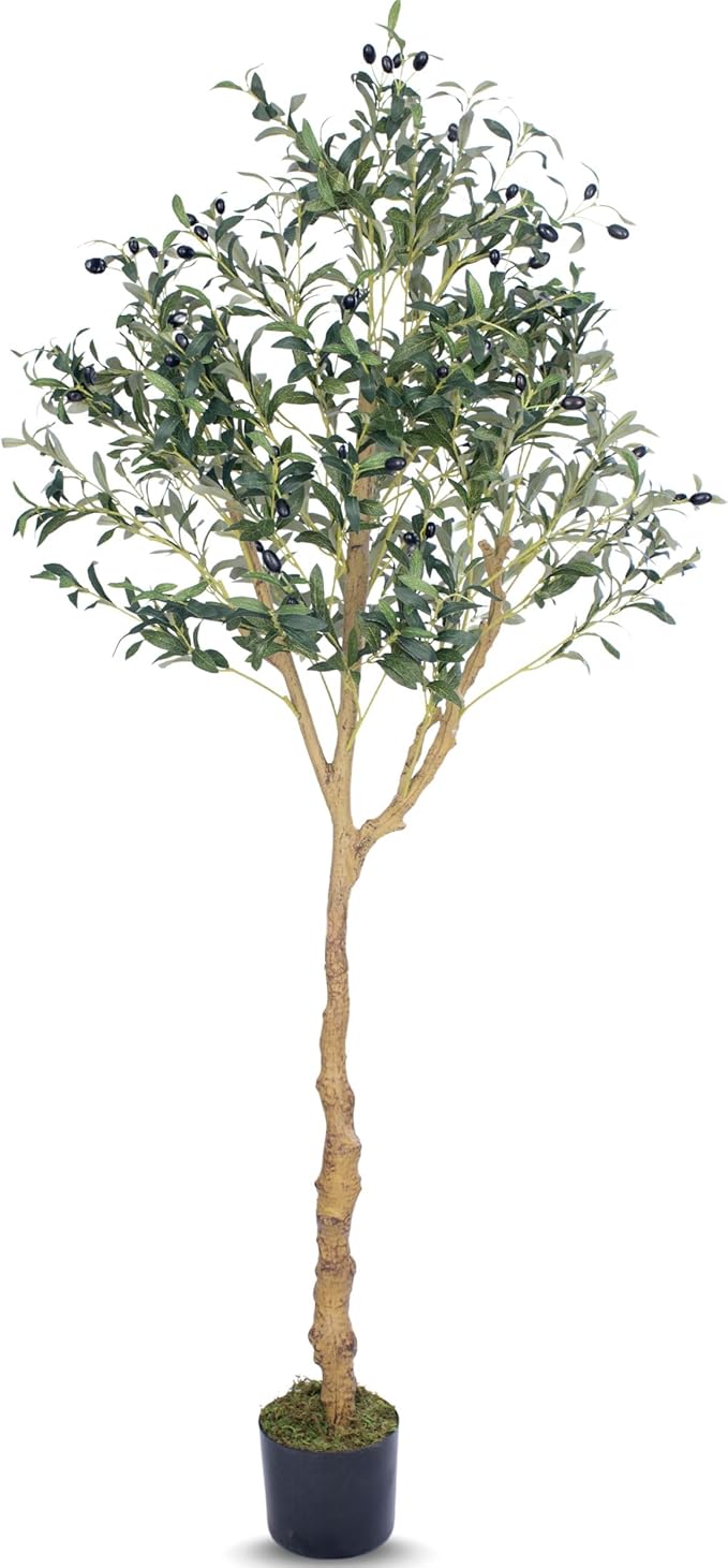 Artificial Olive Tree - 6ft Realistic Artificial Plants Indoor Decor - Elegant Faux Olive Tree for Living Room, Bedroom, Bathroom, Office - Tall Fake Potted Plants with Moss Base for Chic Home Décor