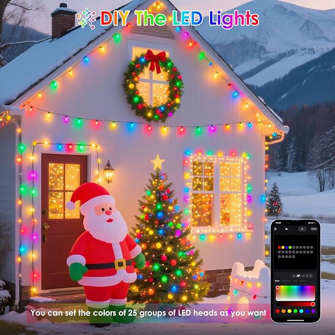 YIQU Smart Color Changing Christmas Lights, 66 FT 200 LED RGB String Lights with Remote App Control and Timer, Music Sync Multiple Modes Twinkle Mini Light Waterproof Indoor Outdoor