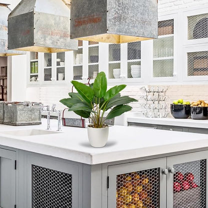 Hollyone Artificial Bird of Paradise Plant in Pot, Fake Palm Tropical Potted Plant 15" Faux Plantain Banana Leaf Plant for Indoor Outdoor Home Desk Office Garden Decoration