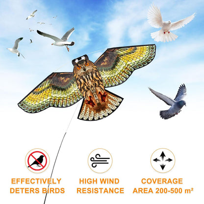 Bird Hawk Flying Kite with Pole Crop Protector Bird Scare Kites with 4m Pole - Owl Kite