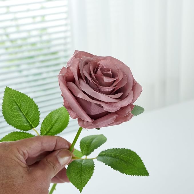 50Pcs Dusty Rose Roses Artificial Flowers Artificial Silk Roses Bulk,Fake Roses Flower with Stems Realistic Flowers for Wedding Centerpiece Home Party Decor