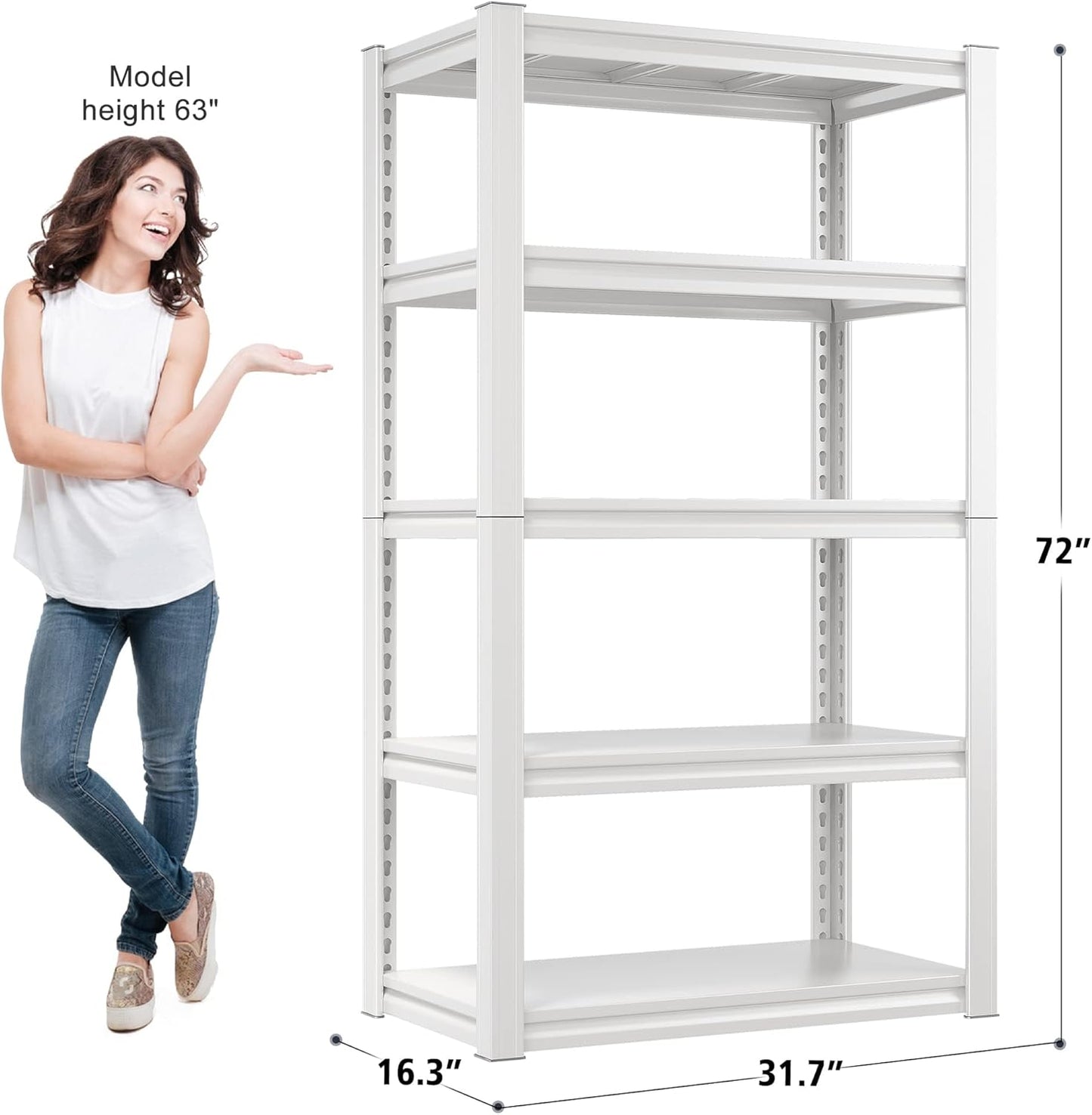 Raybee 72''H Garage Shelving Heavy Duty Storage Shelves Load 2010LBS Adjustable 5 Tier Metal Shelving White Garage Sheves Pantry Shelf for Kitchen Closet 72''H*31.7''W*16.3''D, 4 Pack