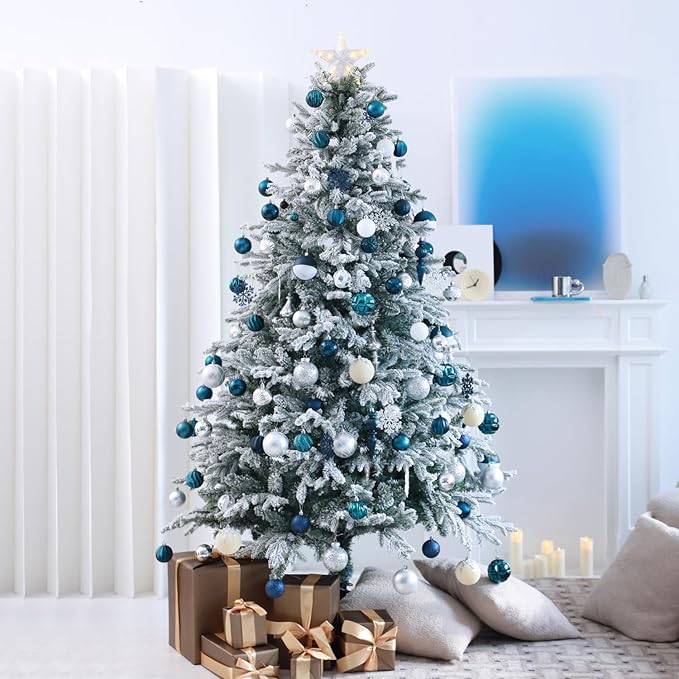 Christmas Tree Ornaments Decorations Set-116ct 1.18-6.5 Inch Assorted Silver Blue Shatterproof Decorative Hanging Christmas Ball Ornaments Bulk,Xmas Tree Tabletop Decorations for Holiday Decor