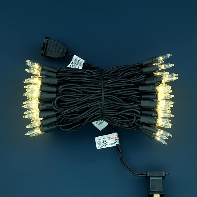 YULETIME 100 Count Clear Warm White Christmas Lights, 33 Feet Black Wire UL Certified Incandescent-Like LED Mini String Lights