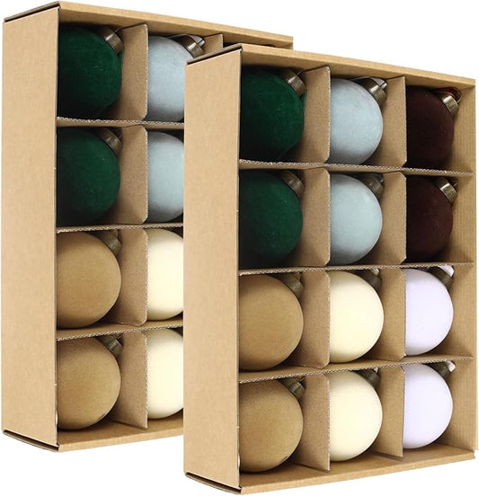 24 Pcs Velvet Christmas Balls Bulk Shatterproof Plastic Christmas Tree Decorations for Decorative Hanging Baubles (24, Coffee、White、Haze Blue、Beige、Blackish Green、Khaki, 3.15Inch)