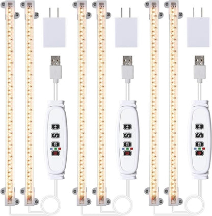 LED Grow Light Strips, Full Spectrum 3500K Plant Growing Lights for Indoor Plants, Plant Lamp for Hydroponics Succulent with 3/9/12H Timer, 10 Dimmable Levels, 3 Head 13 Inches (2 Strip 3 Pack)