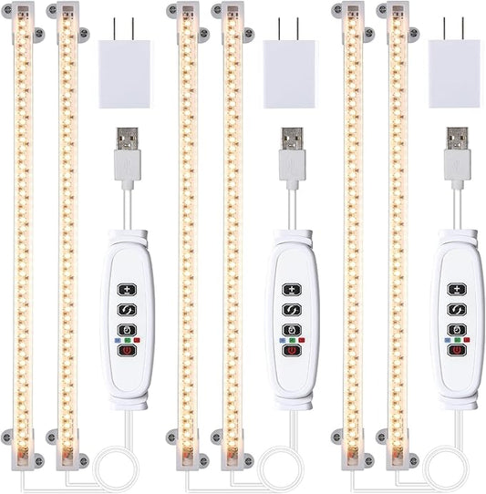 LED Grow Light Strips, Full Spectrum 3500K Plant Growing Lights for Indoor Plants, Plant Lamp for Hydroponics Succulent with 3/9/12H Timer, 10 Dimmable Levels, 3 Head 13 Inches (2 Strip 3 Pack)