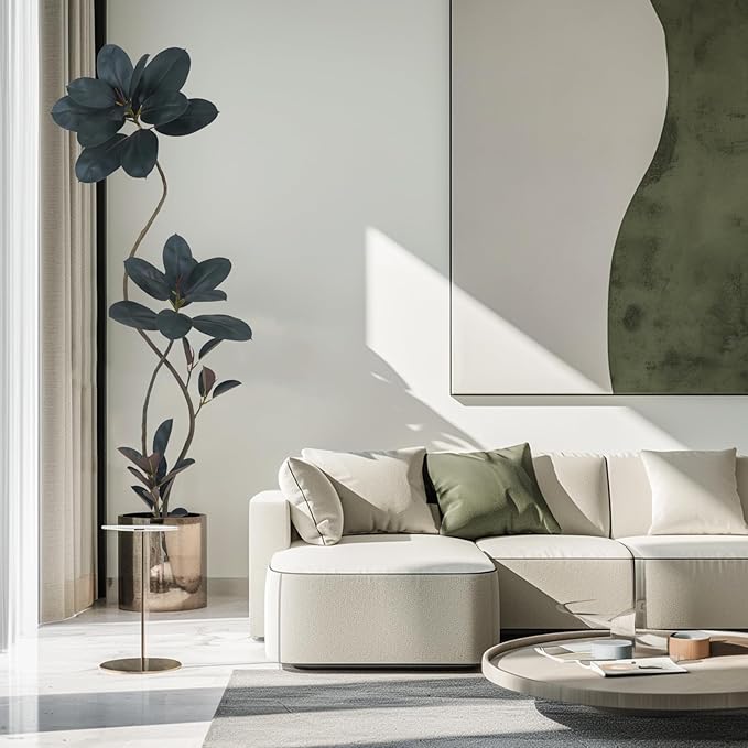 Artificial Rubber Tree Plant, 72 Inch Indoor Tree, Black with Round Planter, All Season Home Decor (Black, 6ft)