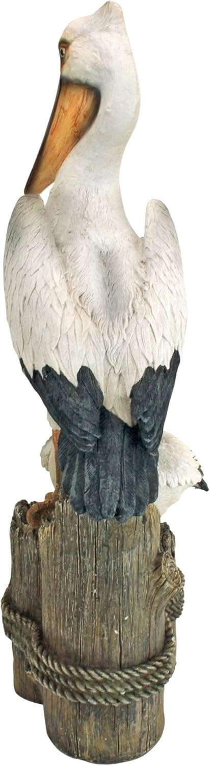Design Toscano Coastal Decor Ocean's Perch Pelicans Garden Bird Statue, 9 Inch Wide, 24 Inch Tall, Cast Stone Resin, Full Color Finish
