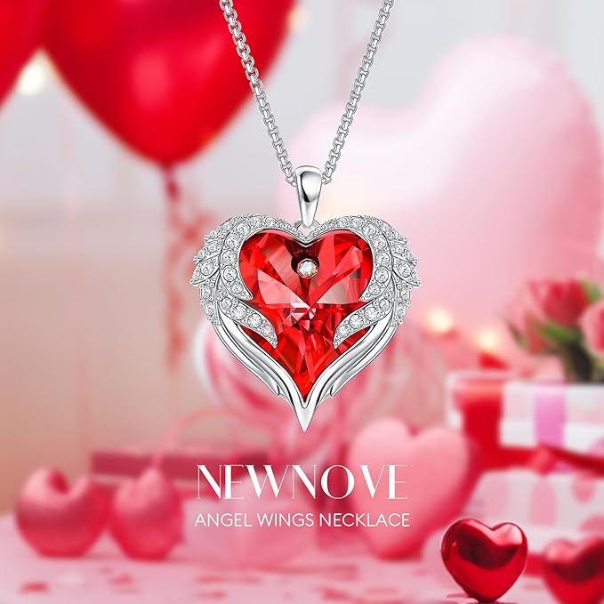NEWNOVE Preserved Real Red Rose with Angle Wings Necklace, Mothers Day Flowers Gifts for Mom Grandma Wife Girlfriend, I Love You Gifts for Her, Anniversary or Birthday Gifts for Women