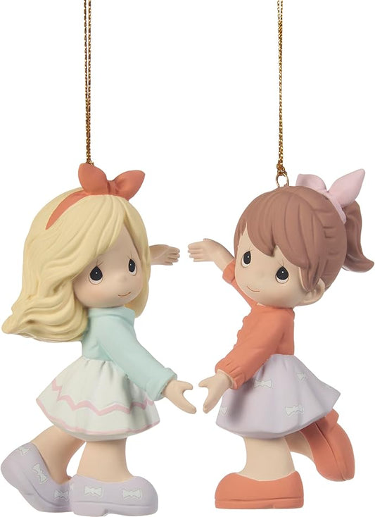 Precious Moments Two Friends One Heart Ornament Set – Set of 2 Bisque Porcelain Christmas Keepsake Ornaments – 251047