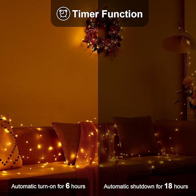 1 Pack 16.4ft Battery Operated String Lights with Timer, Warm White with Synchronized Twinkle Mode, Fairy Lights Battery Powered, 50 LEDs, Idea for Christmas Bedroom Party Wedding
